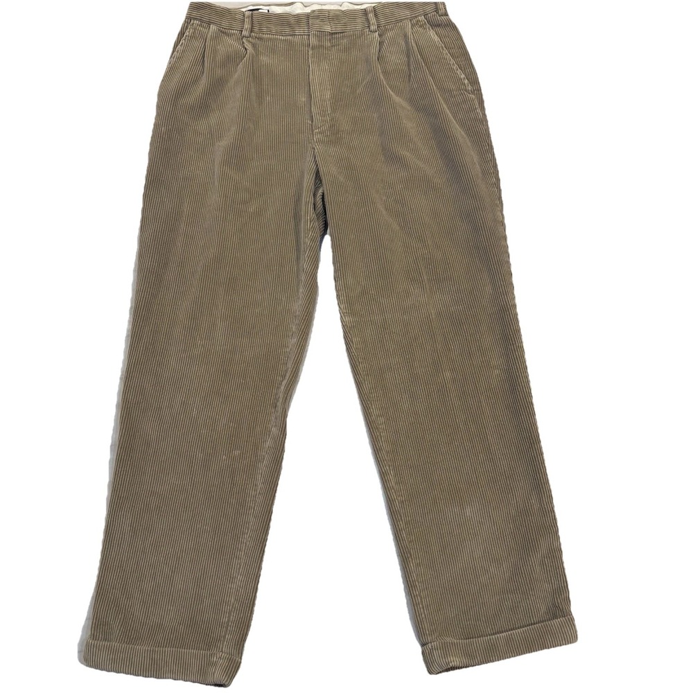 VTG Lands' End Men's Corduroy Pants 36 Tan/Khaki Double‎ Pleated Traditional Fit